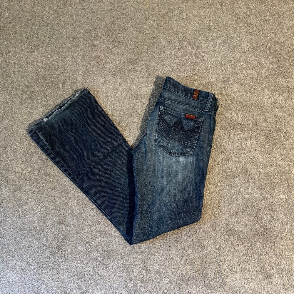 7 For All Mankind A Pocket Low Rise Destructed Bootcut Jeans Size 28 (31x31)